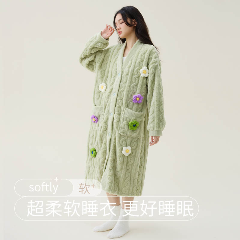 加厚睡衣珊瑚绒家居服秋冬加绒