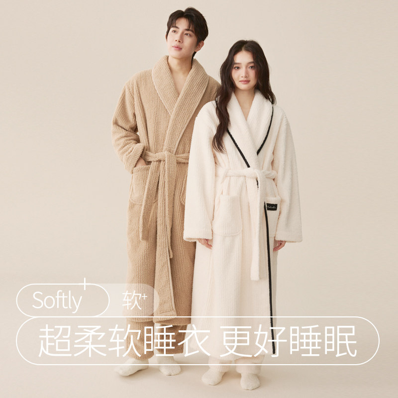 女秋冬季2024年新款睡袍珊瑚绒男士浴袍情侣睡衣套装加长厚冬天晨
