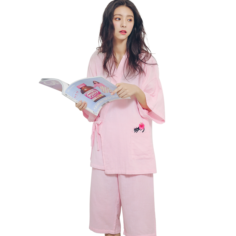 日系睡裙女夏纯棉纱布长袖睡衣