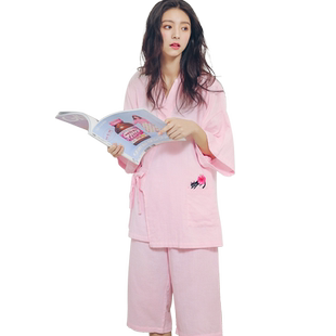 日系睡裙女夏纯棉纱布长袖宽松睡袍日式和风春秋大码和服睡衣中裙