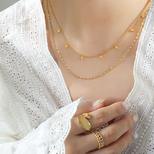 欧美个性ins风chocker几何菱片双层叠戴钛钢项链 轻奢风潮锁骨链