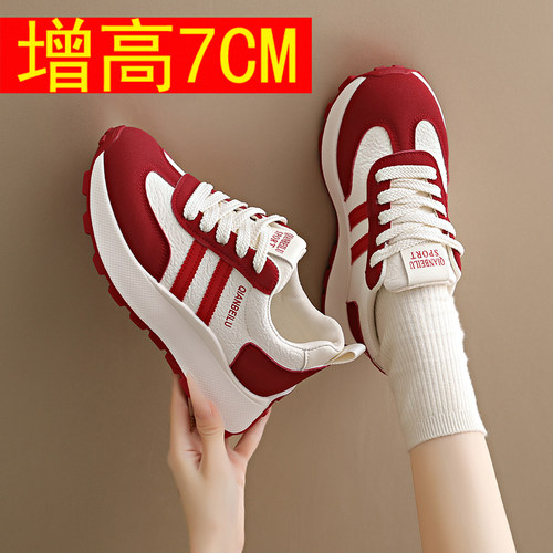 7CM大红色内增高阿甘鞋女厚底