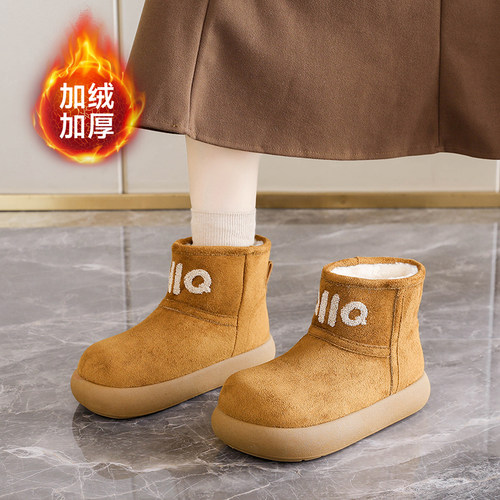 宽胖脚大头雪地靴女加绒加厚棉鞋