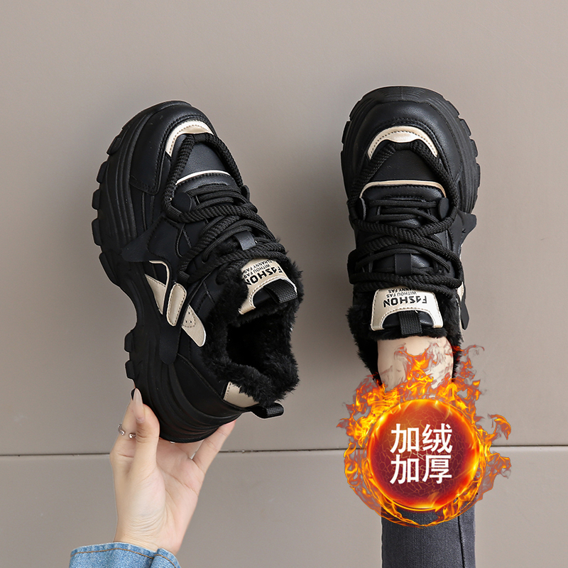 加绒厨房防滑鞋女厨师专用老爹鞋