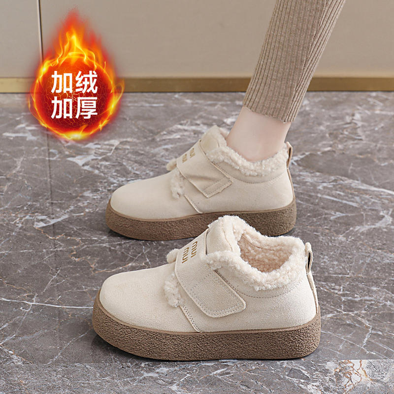 魔术贴短筒雪地靴女加绒保暖棉鞋