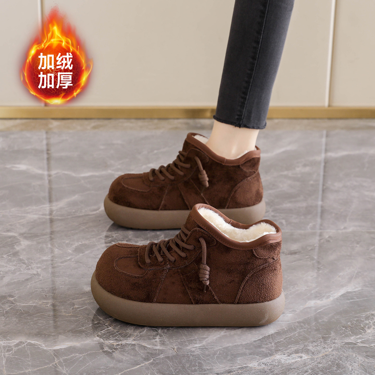 加绒加厚大头雪地靴女保暖防滑