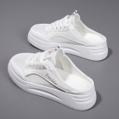 无后跟孕妇一脚蹬网面透气包头凉拖鞋 半拖小白鞋 女夏外穿2026新款