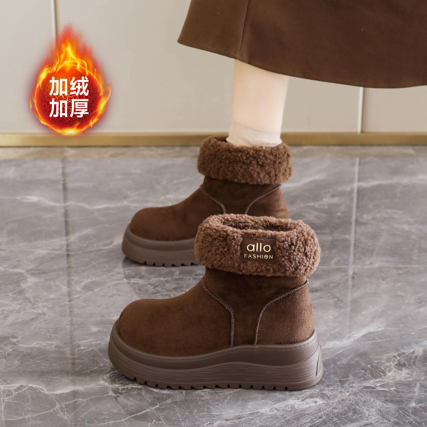 皮毛一体雪地靴女款加绒加厚