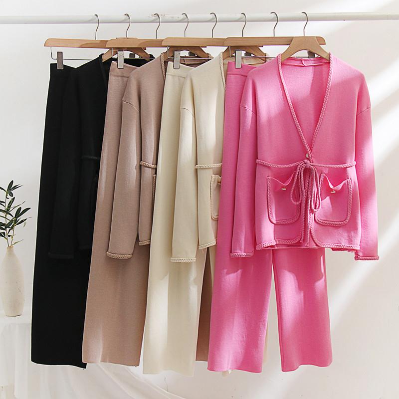 Autumn winter knit suit 2022 Casual Coat + pants 2 piece set