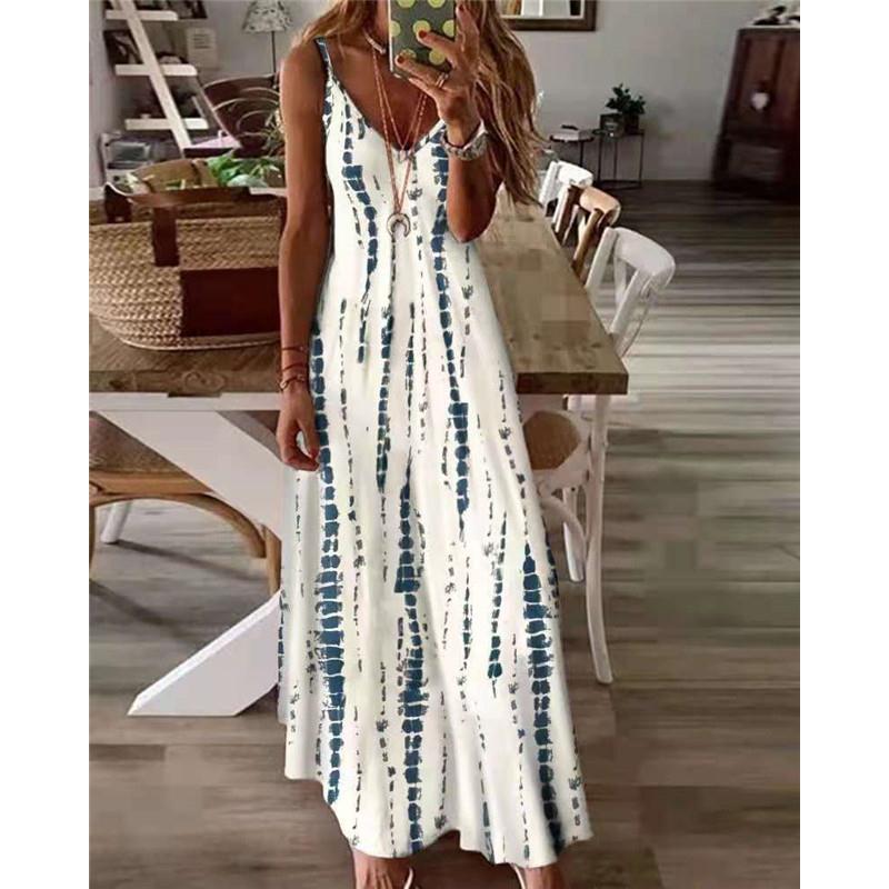 2022New High Street Tie Dye Dress Sexy Spaghetti Strap连衣裙