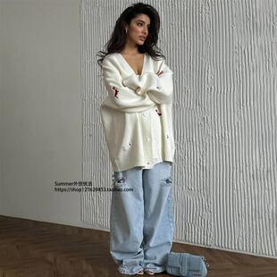 刺绣腊肠狗毛衣开衫宽松外套女Embroidered dog sweater cardigan