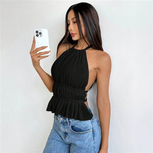 欧美时尚性感露背雪纺挂颈背心吊带上衣女 Sexy Vest Tank Top