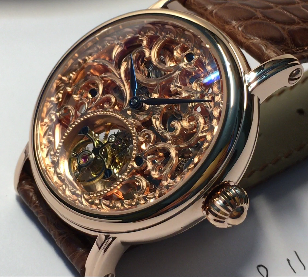 天津鸥陀飞轮机芯8000kg手表.类像褛陀飞轮手表玫瑰金色表现货