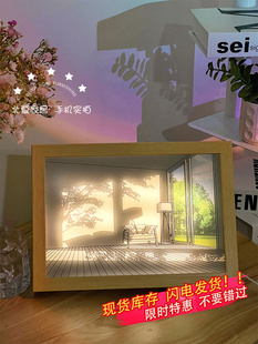 led灯光画床头艺术小夜灯大雄的房间灯画装饰画发光画壁画灯家居