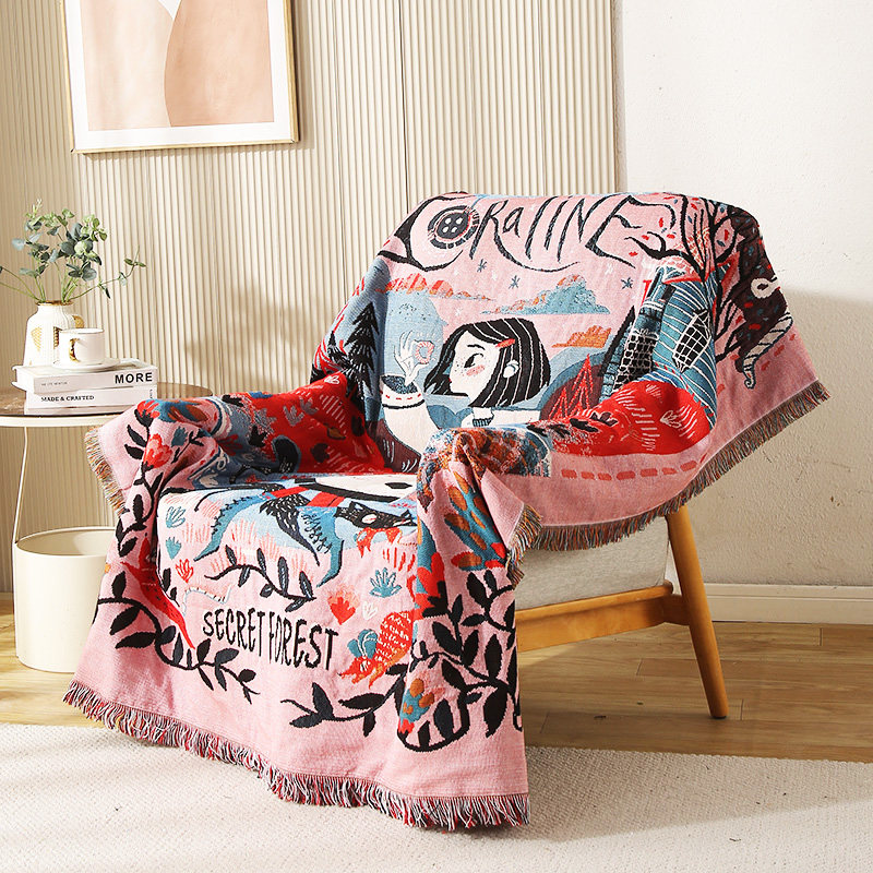 轻奢时尚民族风百搭神秘森林单人沙发巾沙发毯盖巾盖毯装饰布盖布