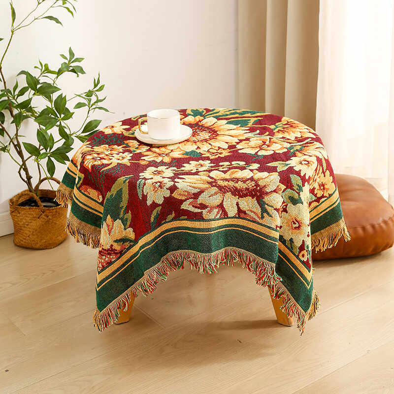 美式乡村桌布圆桌台布防尘毯子床头柜餐桌布露营桌布方桌垫盖巾