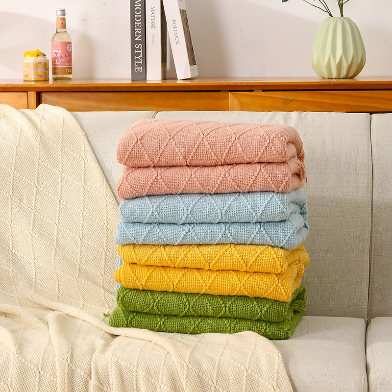 现代简约轻奢百搭柔软大菱形床尾巾沙发毯装饰毯休闲毯披巾盖毯