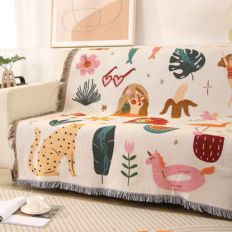 时尚简约卡通单人沙发巾沙发毯盖毯盖布桌布装饰毯露营毯