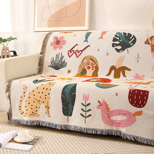 时尚简约卡通单人沙发巾沙发毯盖毯盖布桌布装饰毯露营毯