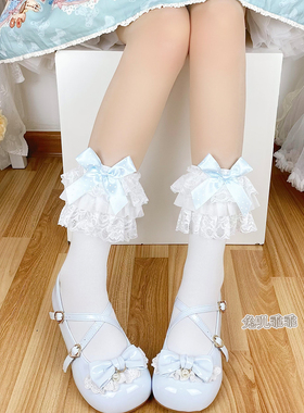 日系少女doll感蕾丝蝴蝶结中筒袜lolita甜美花边古早白色jk小腿袜