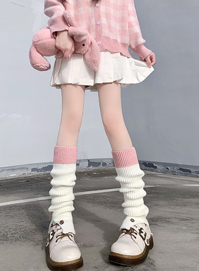 白粉撞色拼接堆堆袜套纽扣小腿套女秋冬亚文化y2k辣妹洛丽塔ins潮
