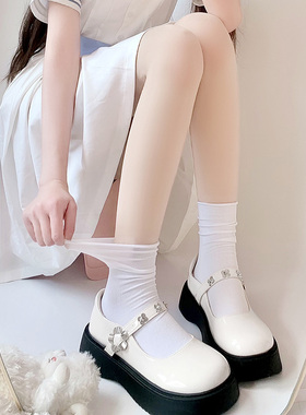 白色冰冰袜子女堆堆袜夏季薄款天鹅绒冰丝长袜网红中筒白袜ins潮