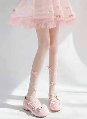 lolita甜美蝴蝶结芭蕾风白色丝袜