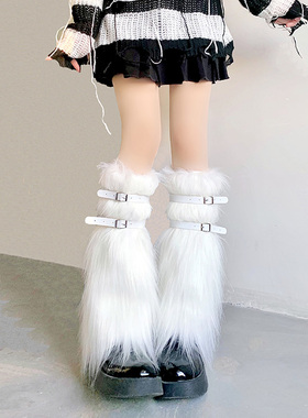 白色毛毛腿套女y2k亚文化毛绒脚套冬季保暖中长筒jk袜套辣妹袜子
