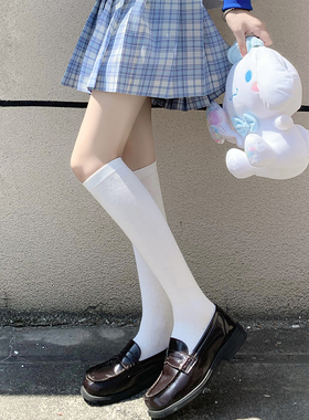 白色纯棉袜子女中筒袜高筒过膝袜jk日系长筒及膝袜半腿短袜小腿袜