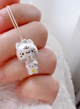 新款躲猫猫项链女可爱卡通项链古法银吊坠情侣项链女友情人节礼物