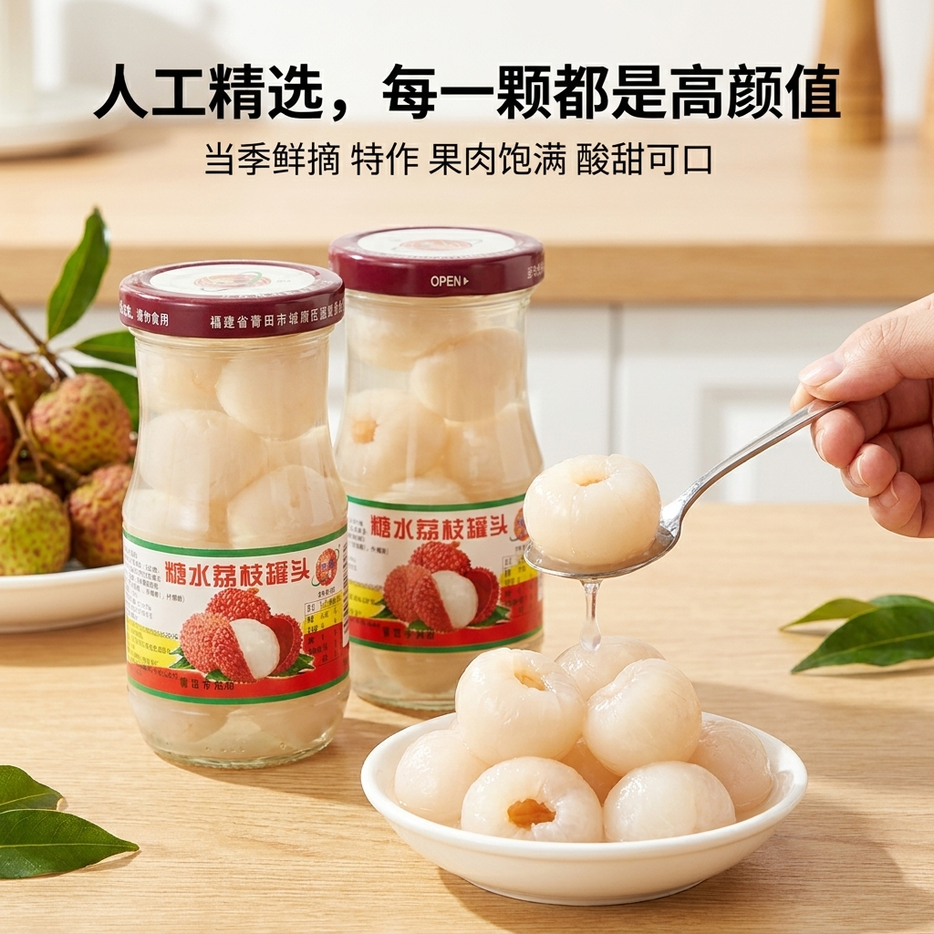 荔枝罐头玻璃瓶果肉新鲜水果罐头食品248克整箱包邮零食批发