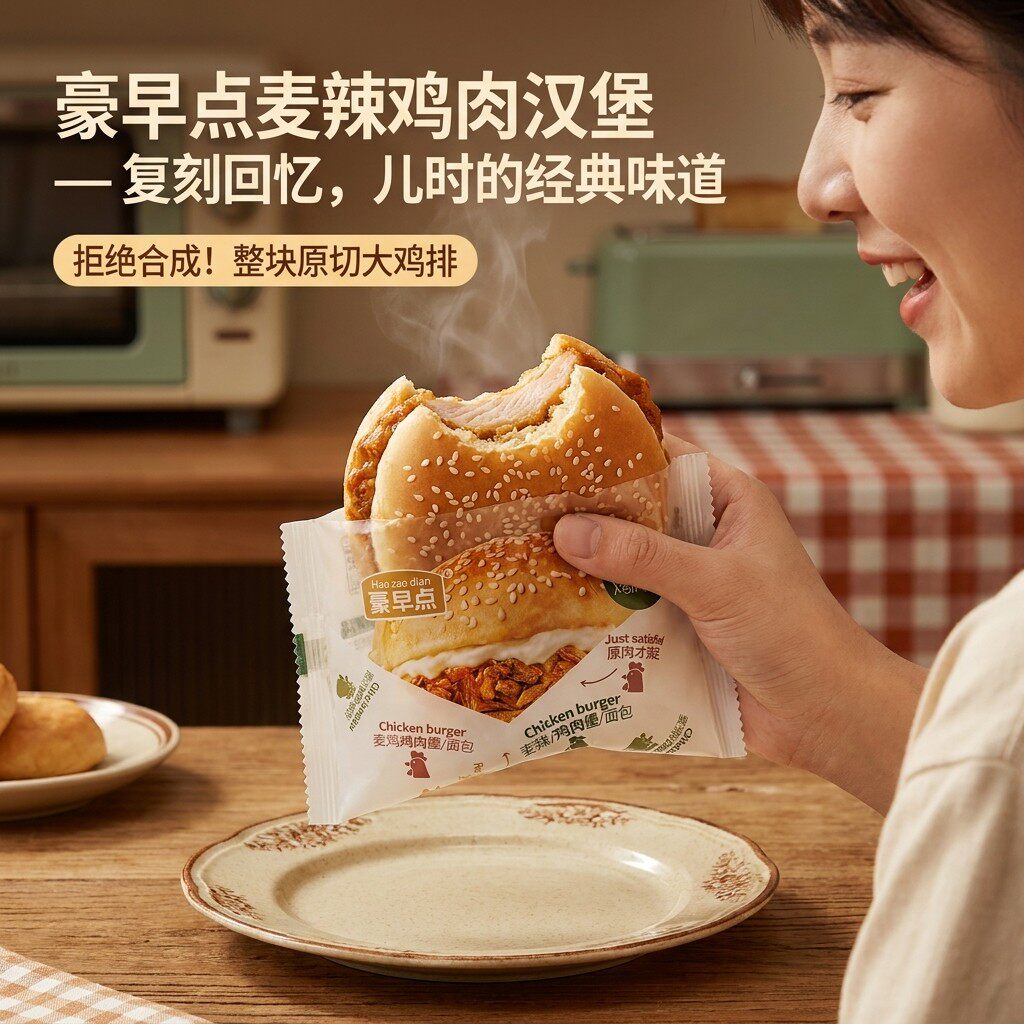 豪早点麦辣鸡肉汉堡面包早餐即食欧式面包