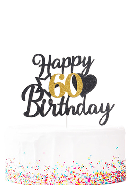 黑色生日快乐金色数字庆祝60岁周年纪念派对蛋糕插牌