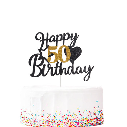 金色50岁生日蛋糕装饰插牌