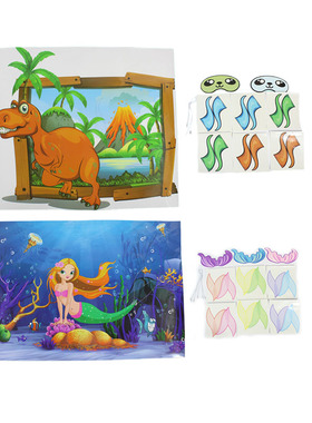 黄色恐龙蒙眼游戏贴纸派对互动道具生日气氛布置用品