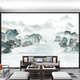 自粘墙贴画新中式 饰壁画流水生财风景画 客厅山水画办公室背景墙装