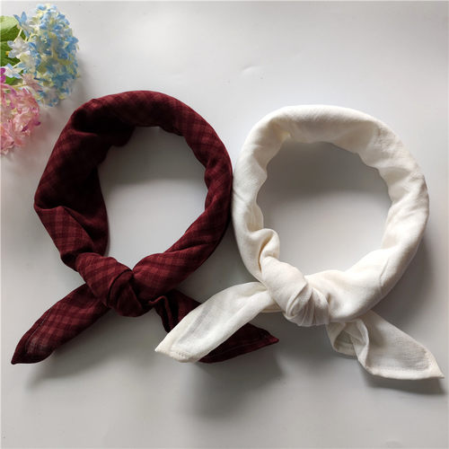 暗红色亚麻棉装饰复古领巾女头巾