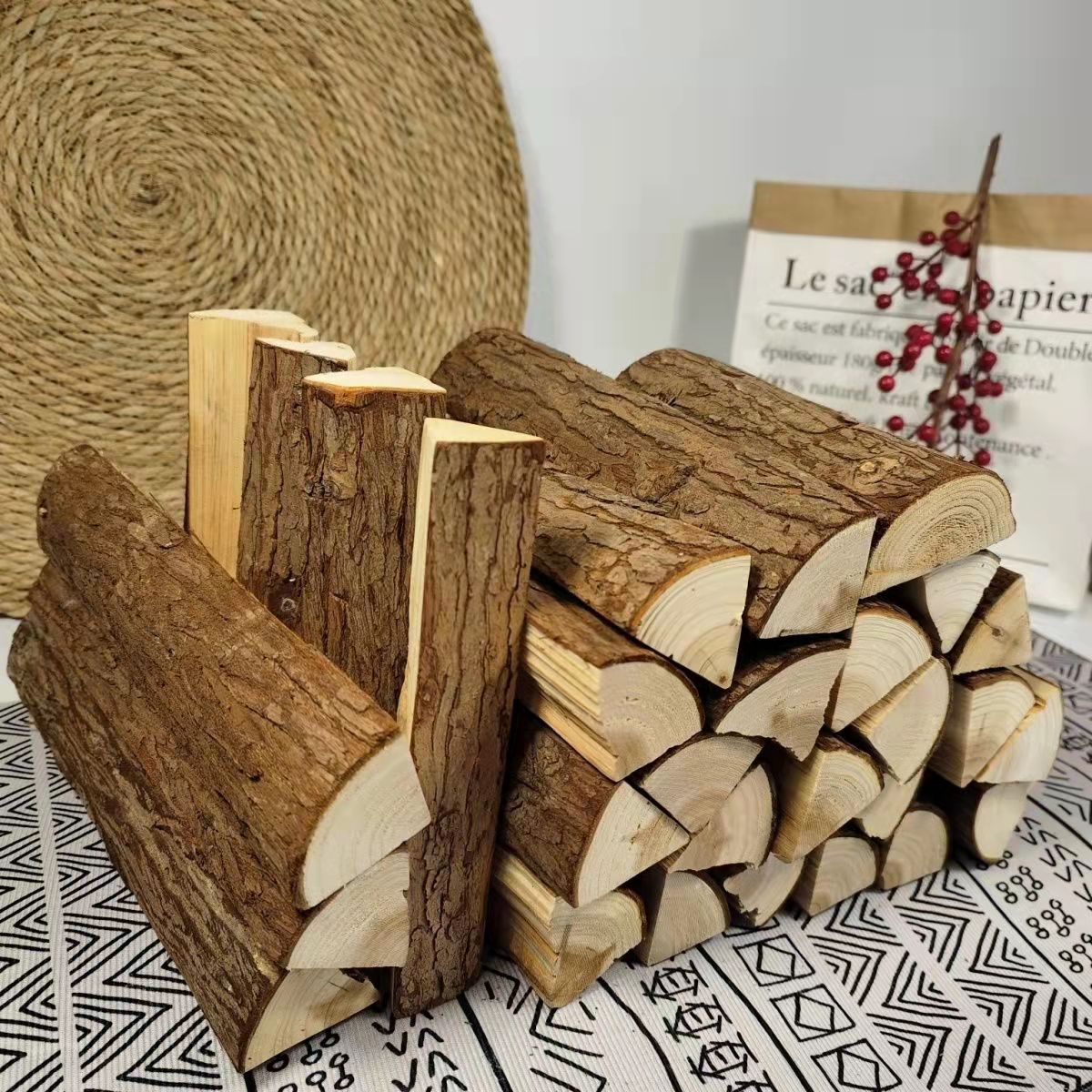 松木杉木干木柴 篝火晚会户外野营取暖柴火鸡生火炭松明柴装饰