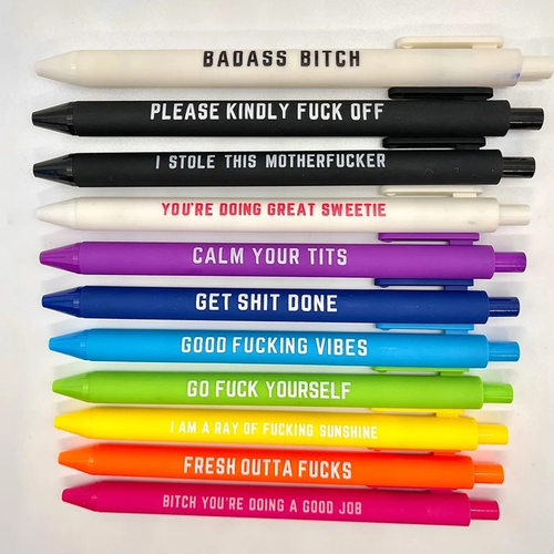 11Pcs Funny Pens 11支有趣的笔套装 有趣的文字圆珠笔按动中性笔