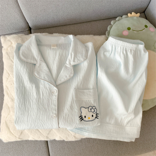 套装 helloKitty睡衣女款 短裤 纯棉纱布短袖 可爱少女夏天家居服 夏季