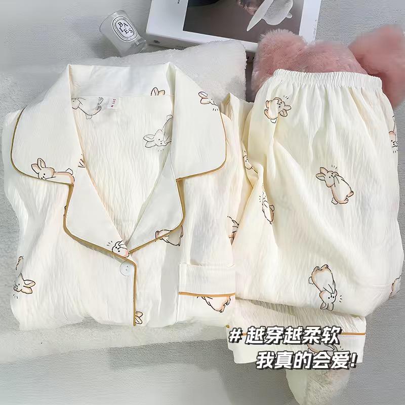 云朵棉睡衣女士春秋天新款纯棉长袖长裤卡通可爱学生家居服套装夏