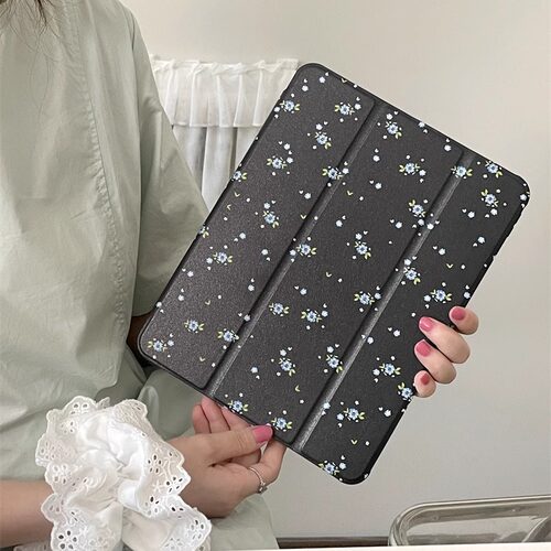 黑底蓝色小碎花适用苹果ipad10代平板保护套ipadair2024三折mini6/air5/air2防摔ipadpro2024时尚ipad9亚克力