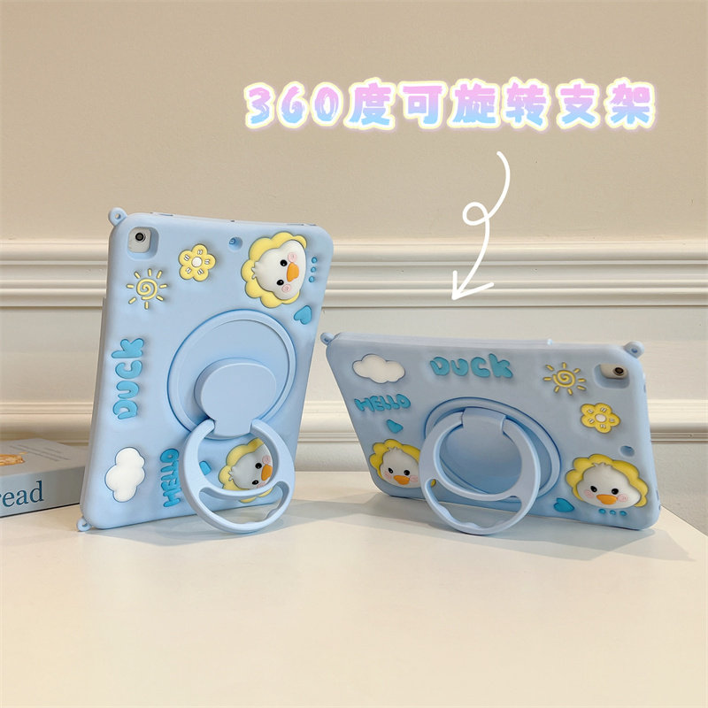 360旋转支架蓝色鸭子适用苹果ipad10代平板保护套ipadair6硅胶mini6/air5/air2软套ipadpro学生ipad9代可爱女