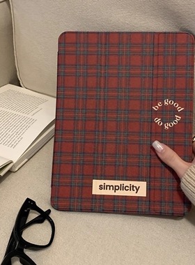 红色格纹泼墨爱心适用苹果ipad10代平板保护套ipadair2024三折mini6/air5/air2女ipadpro2024时尚ipad9亚克力