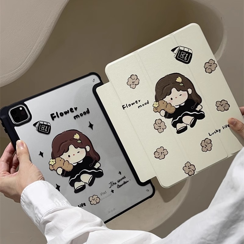 法式花朵女孩适用苹果ipad10代平板保护套ipadair2024三折mini6/air5/air2防摔ipadpro2024时尚ipad9代亚克力