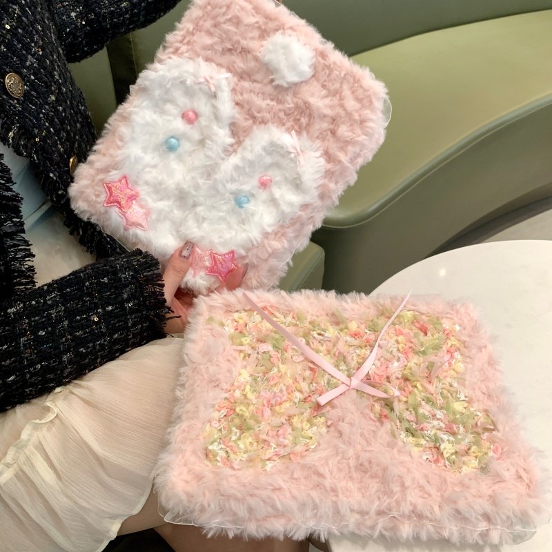毛绒兔蝴蝶结适用苹果ipad10代平板保护套ipadair6旋转mini7/air5/air2防摔ipadpro时尚女款ipad11/A16保护套
