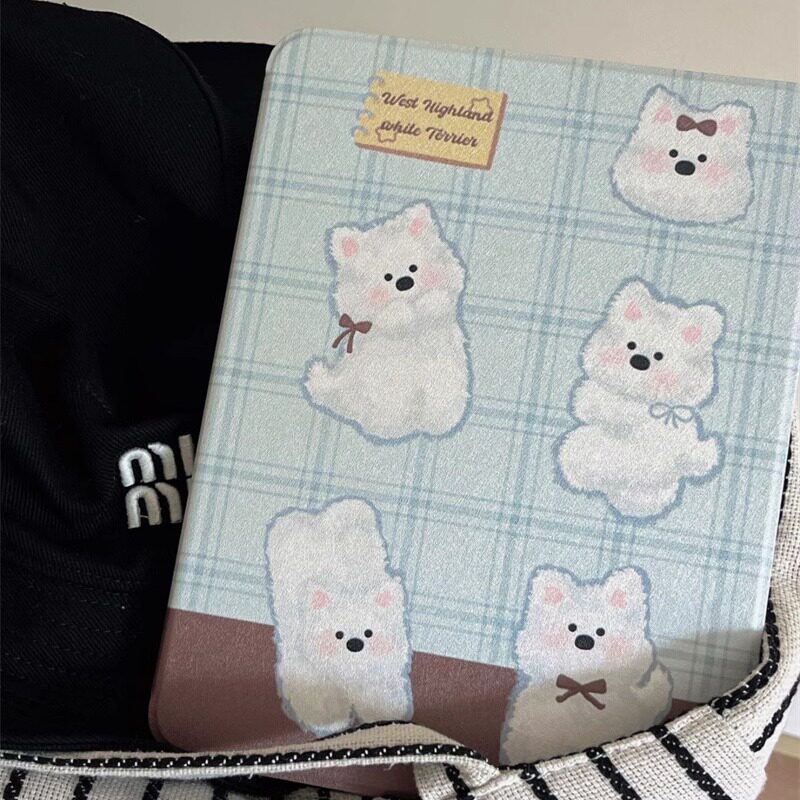 格纹西高地狗狗适用苹果ipad10代平板保护套ipadair2024旋转mini6/air5/air2防摔ipadpro2024时尚ipad9亚克力