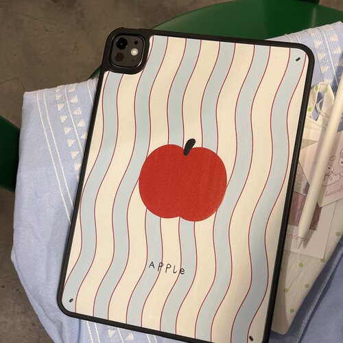 蓝条纹红苹果适用苹果ipad10代/ipad11代平板保护套ipadair6磨砂mini7/air5防摔ipadpro2024简约ipad5/air6