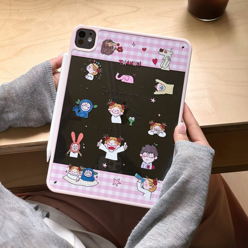 粉格子COCO酱适用苹果ipad10代/ipad11代平板保护套ipadair6磨砂mini7/air5防摔ipadpro2024简约air6/mini6