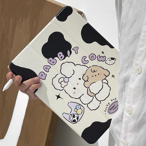 奶牛纹小兔子适用苹果ipad10代平板保护套ipadair2024三折mini6/air5/air2防摔女ipadpro2024时尚ipad9亚克力